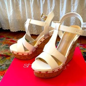 Cream wedge heeled sandals